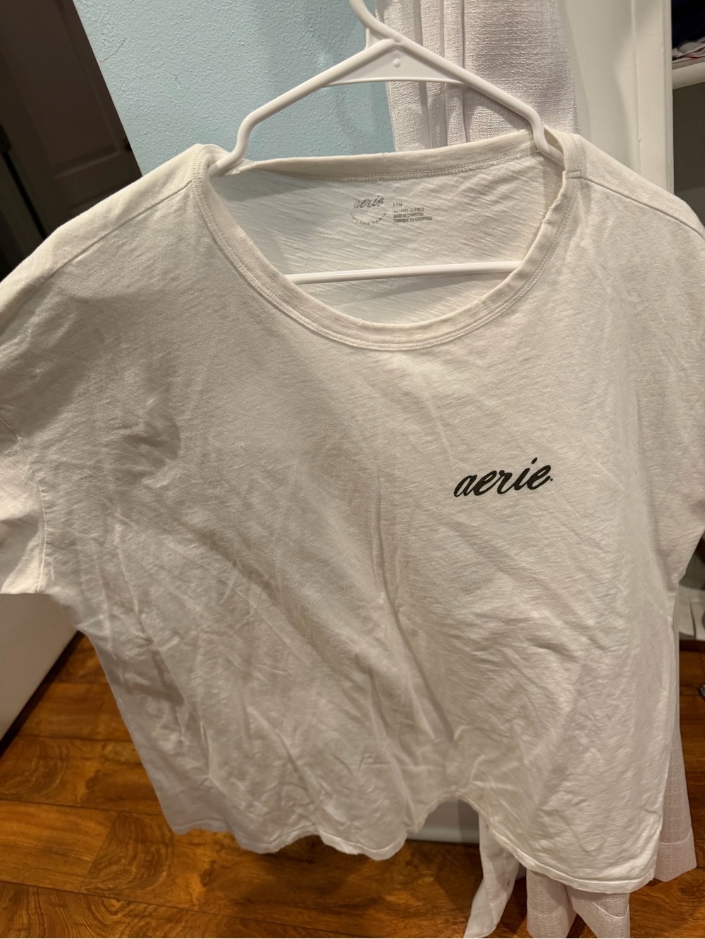 aerie White Short Sleeve Crewneck Tee with Chest Script Logo